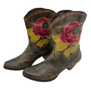 Spring Step L'Artiste Aster Western Painted Rose Short Ankle Boot Size 38 /7.5-8